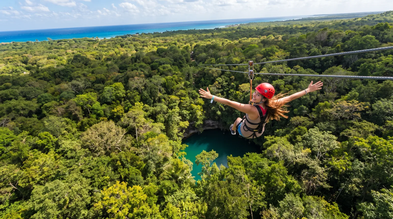 Tirolesa cruzando sobre la selva